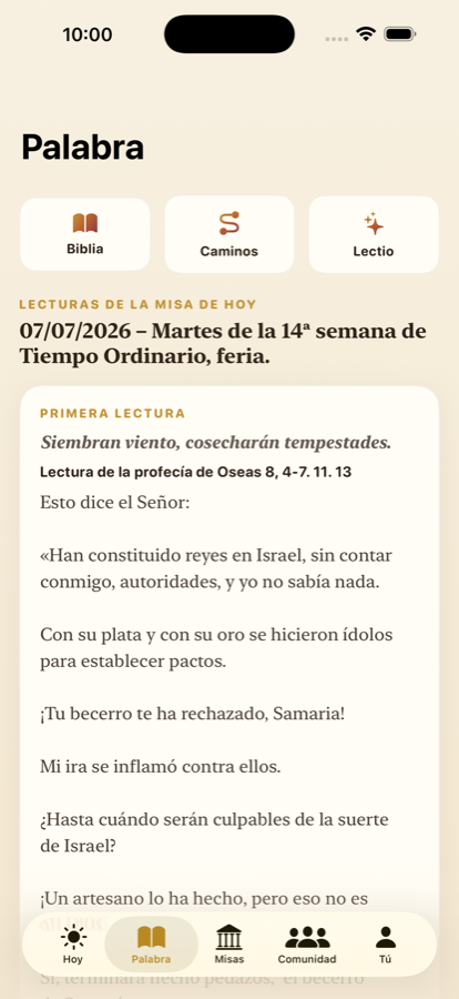 Pestaña Palabra: lecturas de la misa, Biblia y Caminos